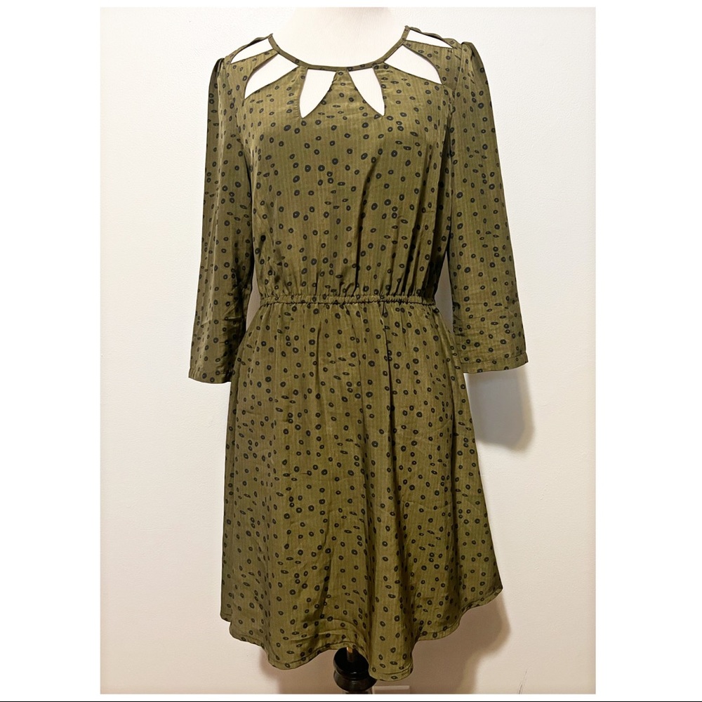 Alice Moon Silky Cut-Out Olive Dress, Size S